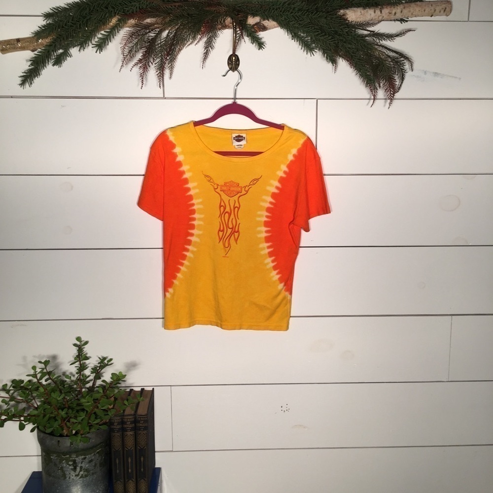 Y2K Harley-Davidson Flame Tee | Fitted Baby Tee Biker Graphic · Virginia Beach - Picture 2 of 7